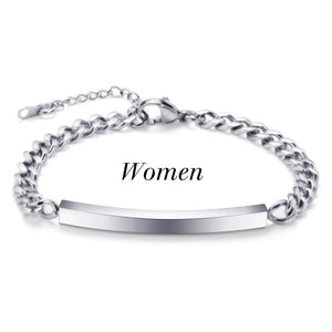 Men Women ID Bar Couple Bracelets Stainless Steel Chain Personalize Jewelry