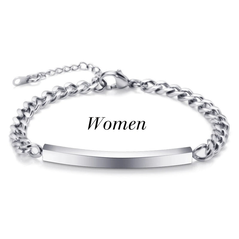 Men Women ID Bar Couple Bracelets Stainless Steel Chain Personalize Jewelry