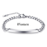 Men Women ID Bar Couple Bracelets Stainless Steel Chain Personalize Jewelry