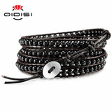 Men Women Leather Bracelet Natural Stones Charm Wrap Bracelets Boho Bangles