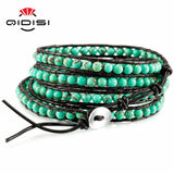 Men Women Leather Bracelet Natural Stones Charm Wrap Bracelets Boho Bangles