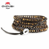 Men Women Leather Bracelet Natural Stones Charm Wrap Bracelets Boho Bangles