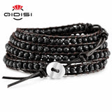 Men Women Leather Bracelet Natural Stones Charm Wrap Bracelets Boho Bangles