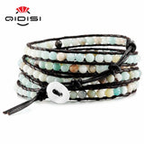 Men Women Leather Bracelet Natural Stones Charm Wrap Bracelets Boho Bangles