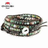 Men Women Leather Bracelet Natural Stones Charm Wrap Bracelets Boho Bangles
