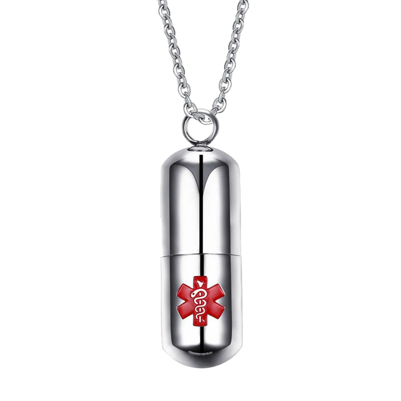 Men Women Medical Alert Necklace Storage Box Pendant