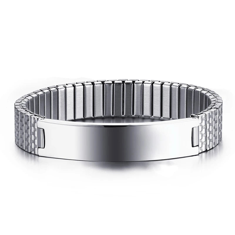 Personalized Engraved Stretch Bracelet with Stainless Steel Band