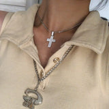 Men Women CZ Cross Pendant Necklace Iced Out Bling Couple Jewelry