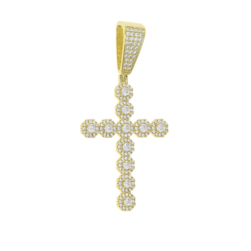 Men Women CZ Cross Pendant Necklace Iced Out Bling Couple Jewelry
