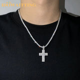 Men Women CZ Cross Pendant Necklace Iced Out Bling Couple Jewelry
