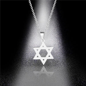 Men Women Star of David Pendant Necklace Stainless Steel Chain Jewelry