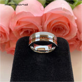 Men Women Tungsten Ring Flat Wedding Band Real Wood Inlay 8MM Comfort Fit