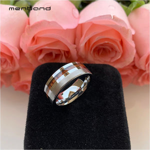 Men Women Tungsten Ring Flat Wedding Band Real Wood Inlay 8MM Comfort Fit