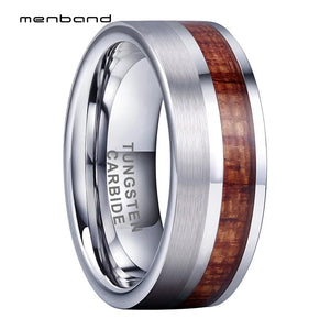 Men Women Tungsten Ring Flat Wedding Band Real Wood Inlay 8MM Comfort Fit