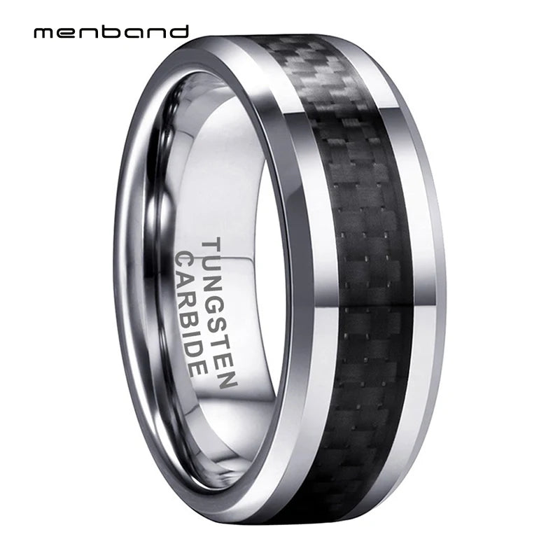 Tungsten Ring with Carbon Fiber Inlay Band 8MM Comfort Fit