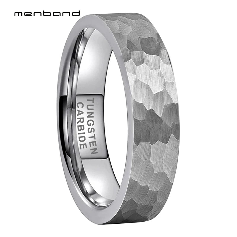 Tungsten Hammer Ring Multifaceted Brushed Finish 6MM 8MM