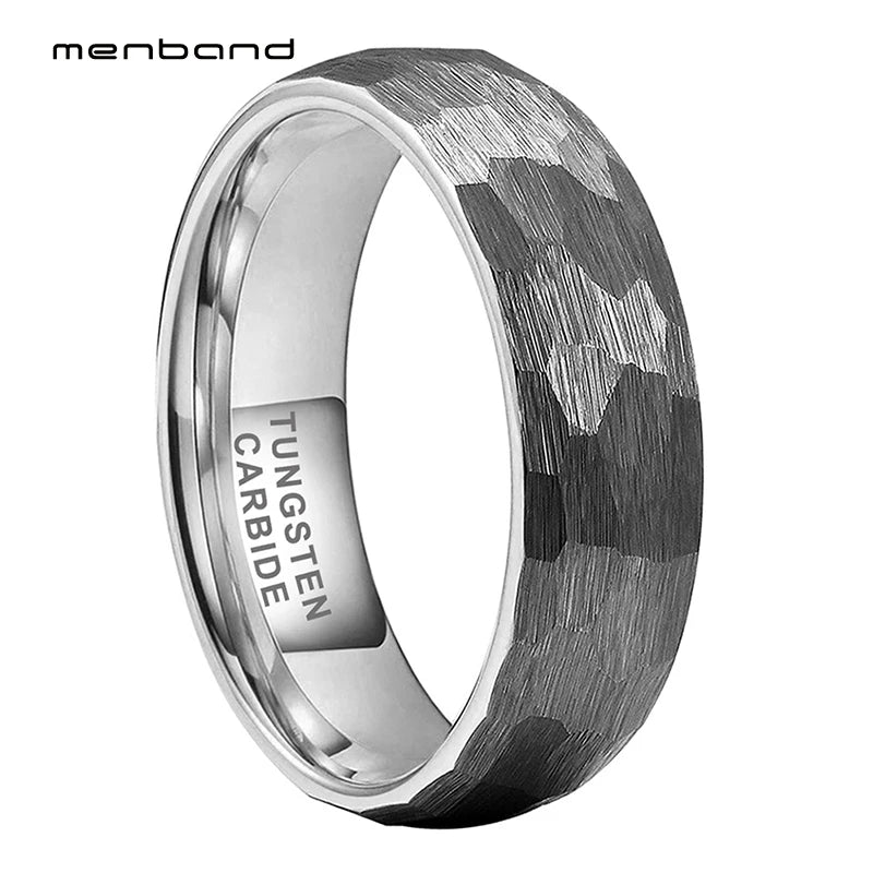 Men Women Tungsten Wedding band Hammer Ring 6MM 8MM