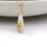 Men Women Water Drop Necklace 24K Real Diamond Flowers Hetian Jade Pendants