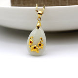 Men Women Water Drop Necklace 24K Real Diamond Flowers Hetian Jade Pendants