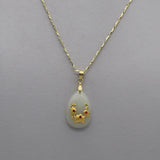 Men Women Water Drop Necklace 24K Real Diamond Flowers Hetian Jade Pendants