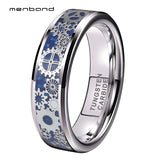 Tungsten Carbide Wedding Band with Gear Wheel & Carbon Fiber Inlay