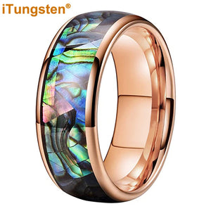 Tungsten Carbide Abalone Shell Wedding Band Ring Domed Polished Comfort Fit