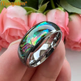 Tungsten Carbide Abalone Shell Wedding Band Ring Domed Polished Comfort Fit
