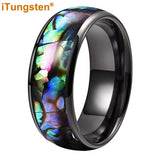 Tungsten Carbide Abalone Shell Wedding Band Ring Domed Polished Comfort Fit