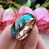 Tungsten Carbide Abalone Shell Wedding Band Ring Domed Polished Comfort Fit