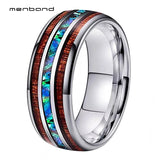 Tungsten Wedding Band Abalone Shell Koa Wood Inlay 8MM Comfort Fit