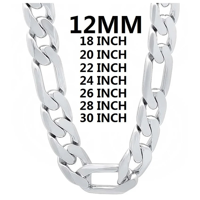 12MM Cuban Link Chain Necklace 925 Silver Party Jewelry Gift