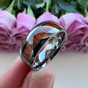 Men Women's Tungsten Wedding Rings 6mm 8mm Wood Inlay Bands