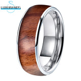 Men Women's Tungsten Wedding Rings 6mm 8mm Wood Inlay Bands