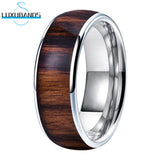 Men Women's Tungsten Wedding Rings 6mm 8mm Wood Inlay Bands