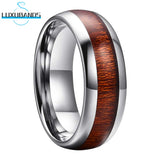 Men Women's Tungsten Wedding Rings 6mm 8mm Wood Inlay Bands