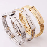 Rhinestone Crosses Bracelet Three Rope Stainless Steel