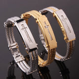 Rhinestone Crosses Bracelet Three Rope Stainless Steel