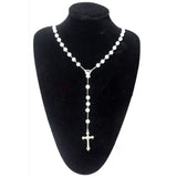 Crucifix Rosary Necklace Bracelet Stainless Steel Silver