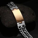 Men's Stainless Steel ID Pattern Double Row Hand Chain Bracelet