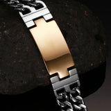 Men's Stainless Steel ID Pattern Double Row Hand Chain Bracelet