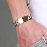 Men's Stainless Steel ID Pattern Double Row Hand Chain Bracelet