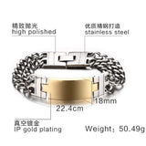 Men's Stainless Steel ID Pattern Double Row Hand Chain Bracelet