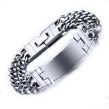 Men's Stainless Steel ID Pattern Double Row Hand Chain Bracelet