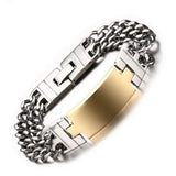 Men's Stainless Steel ID Pattern Double Row Hand Chain Bracelet