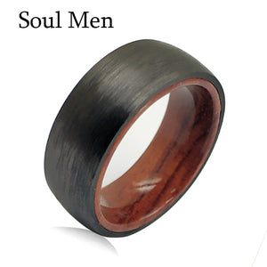 Men's Carbon Fiber & Koa Wood Wedding Band Ring 8mm