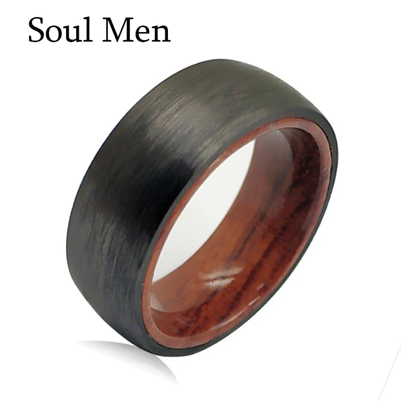 Men's Carbon Fiber & Koa Wood Wedding Band Ring 8mm