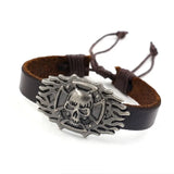 Men's 925 Silver Vintage Flame Skull Leather Bracelet