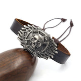 Men's 925 Silver Vintage Flame Skull Leather Bracelet