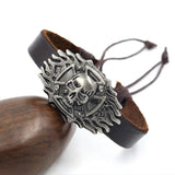 Men's 925 Silver Vintage Flame Skull Leather Bracelet