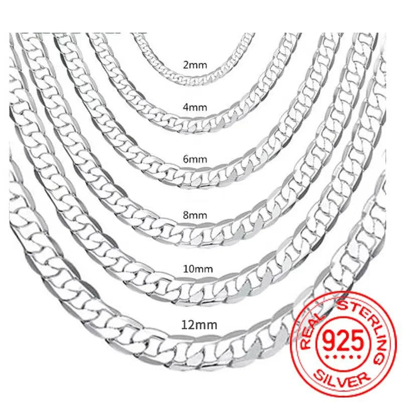 925 Silver Necklace Solid Chain Lobster Clasp Men Women Jewelry